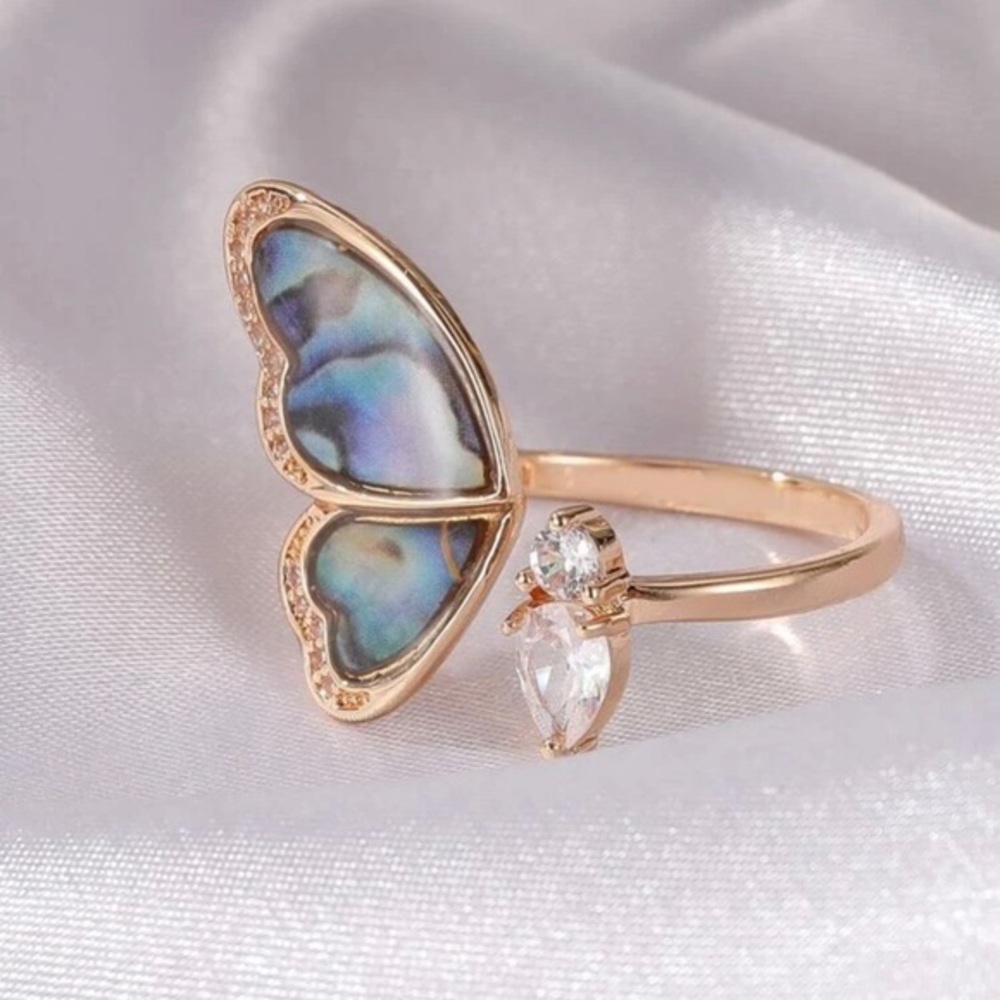 Gold & Rhinestone Butterfly Ring - Picture 2 of 4